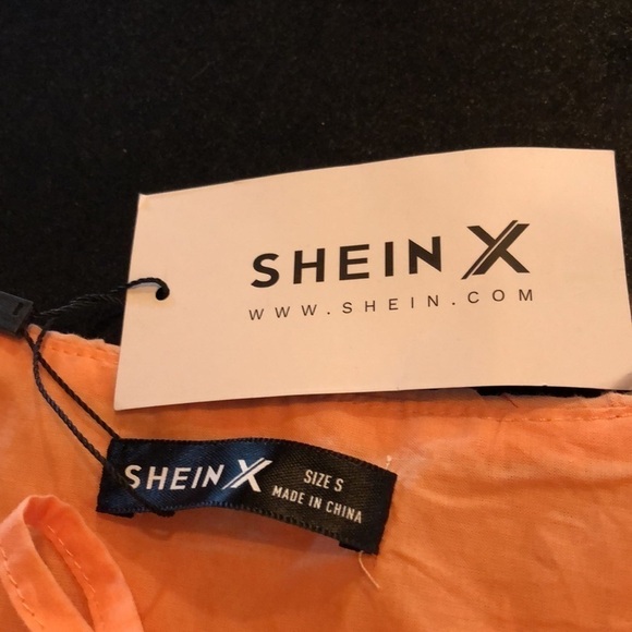 SHEIN X Orange Sherbet Embossed Very Full Puff Sleeve Lace Up Neckline S/S - Picture 8 of 11